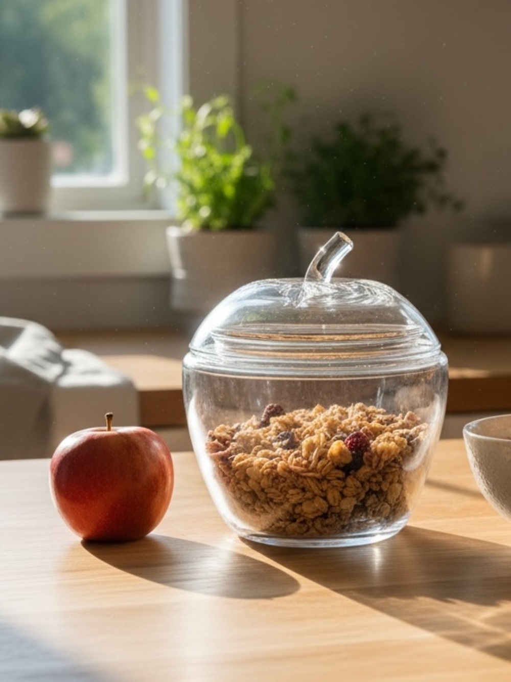 Clear Glass Apple Candy Jar with Lid